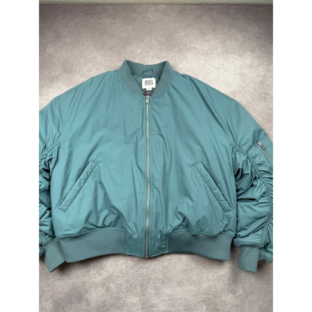 NWT BDG Urban Outfitters Womens XL Light Blue Ruched Padded Bomber Jacket Casual